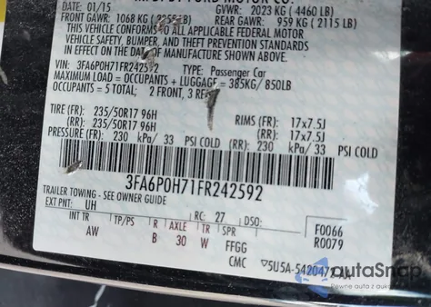 2015 Ford Fusion Se from USA, damaged, VIN 3FA6P0H71FR242592